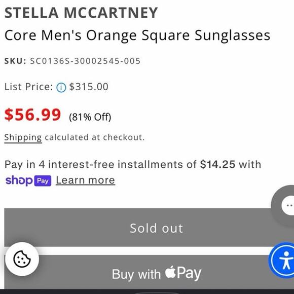 STELLA MCCARTNEY 53MM Square Sunglasses Core Men\'s Orange Square NEW main image 7